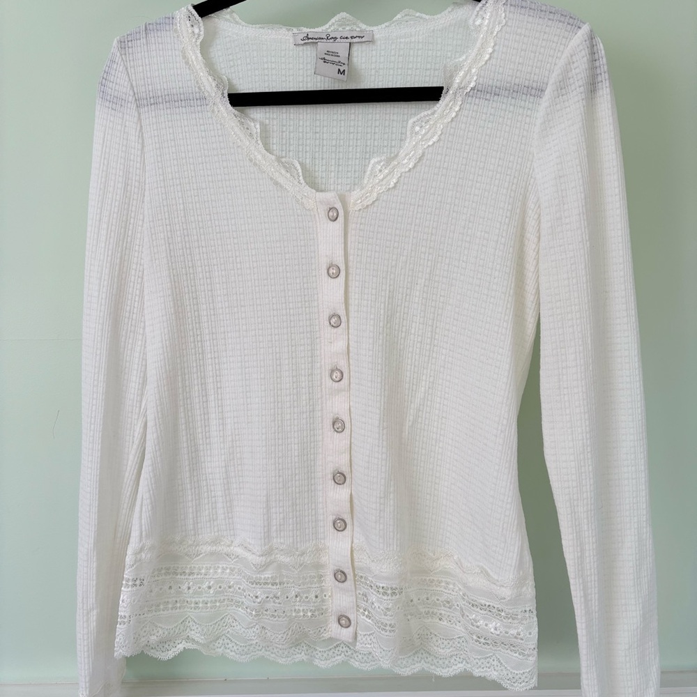 American Eagle White Button-Up Cardigan